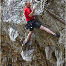 Karsten climbing at Sleeping Wall, Vang Vieng, Laos